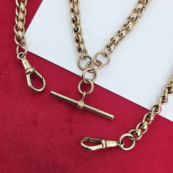 Vintage Graduated Yellow Gold Rollerball Necklace with T-Bar- Magnified 