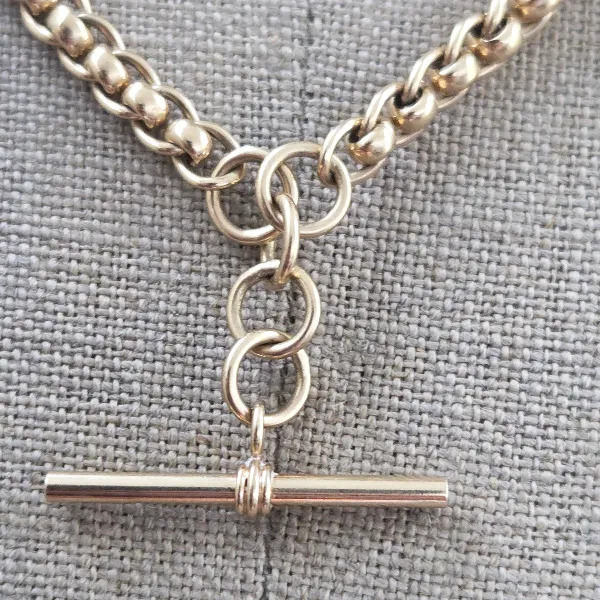 Vintage Graduated Yellow Gold Rollerball Necklace with T-Bar-Original 