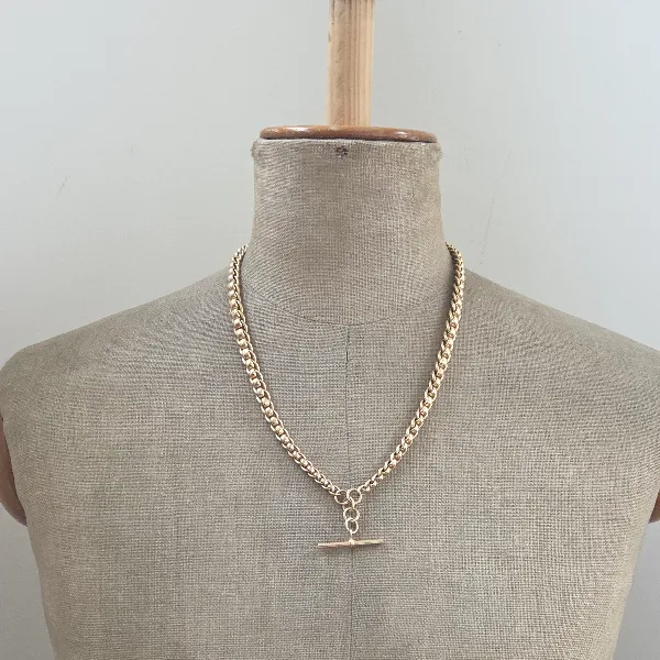 Vintage Graduated Yellow Gold Rollerball Necklace with T-Bar-Small 