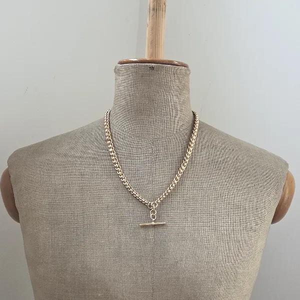Vintage Graduated Yellow Gold Rollerball Necklace with T-Bar-Left View 