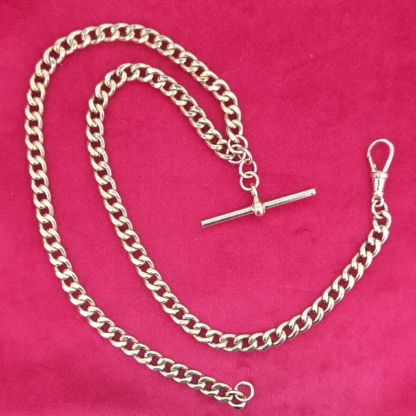 Lightweight Vintage 9ct Yellow Gold Albert Chain with T-Bar-vintage-hollow-albert-in-9ct-yellow-gold.webp