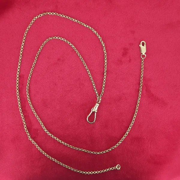 Vintage 9ct Gold Watch Chain Necklace with Swivel Fob- Side View 