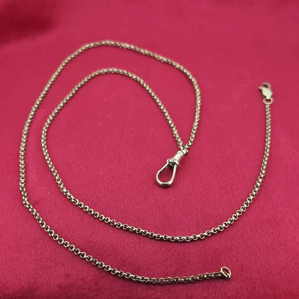 Vintage 9ct Gold Watch Chain Necklace with Swivel Fob- Front View 