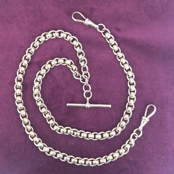 Vintage Rose Gold Rollerball Necklace with T-Bar- Side View 