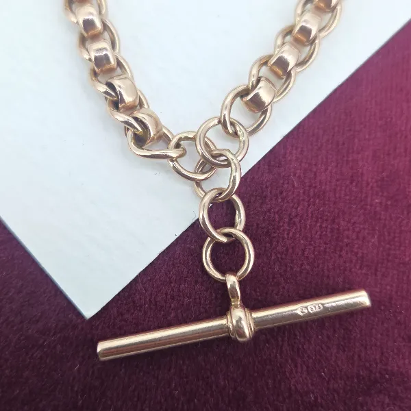 Vintage Rose Gold Rollerball Necklace with T-Bar- Reverse Angle 