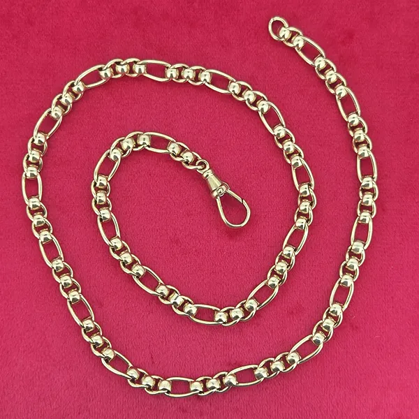 Vintage Yellow Gold Figaro Rollerball Necklace- Side View 