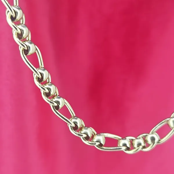 Vintage Yellow Gold Figaro Rollerball Necklace- Close Up 