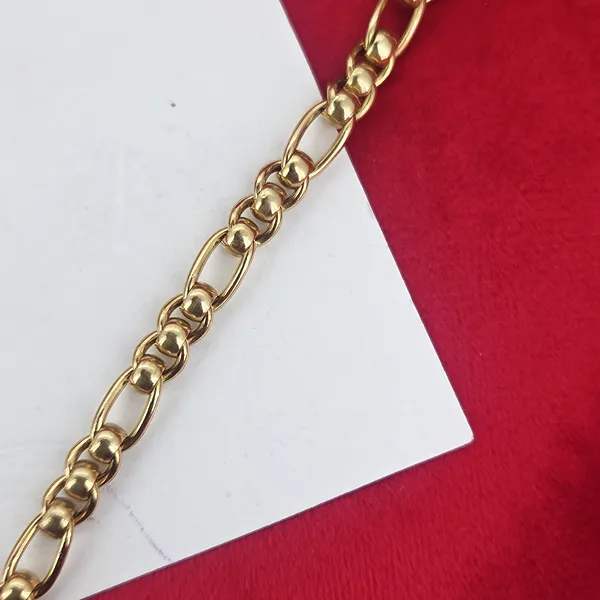 Vintage Yellow Gold Figaro Rollerball Necklace- Crown View 