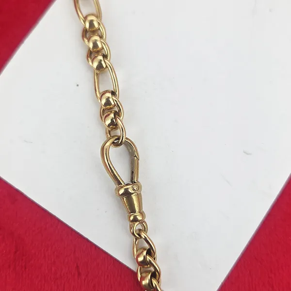 Vintage Yellow Gold Figaro Rollerball Necklace- Magnified 