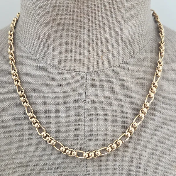Vintage Yellow Gold Figaro Rollerball Necklace-Small 