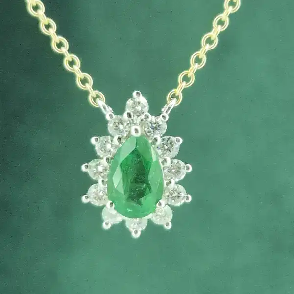 18ct Yellow Gold Diamond and Emerald Tear Drop Pendant-yellow-gold-emerald-diamond-tear-drop-pendant.webp