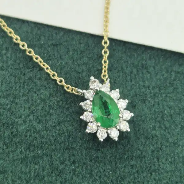 18ct Yellow Gold Diamond and Emerald Tear Drop Pendant-yellow-gold-emerald-diamond-tear-drop-pendant.webp