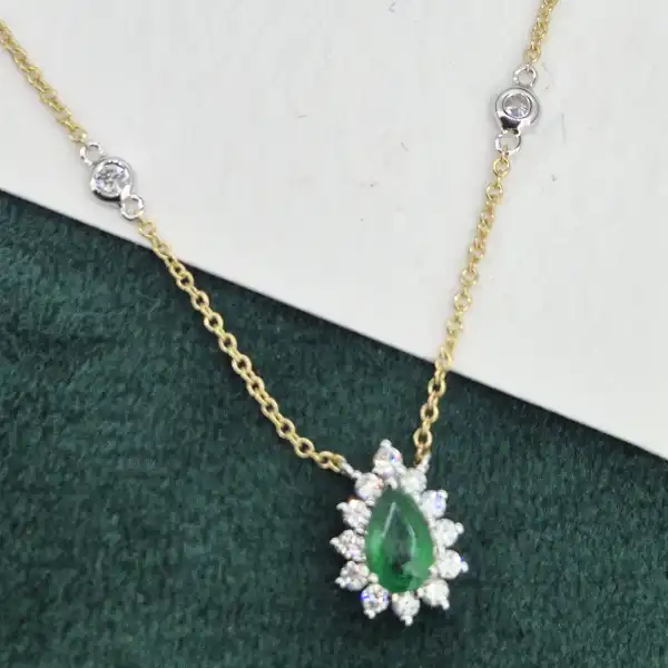18ct Yellow Gold Diamond and Emerald Tear Drop Pendant-yellow-gold-emerald-diamond-tear-drop-pendant.webp