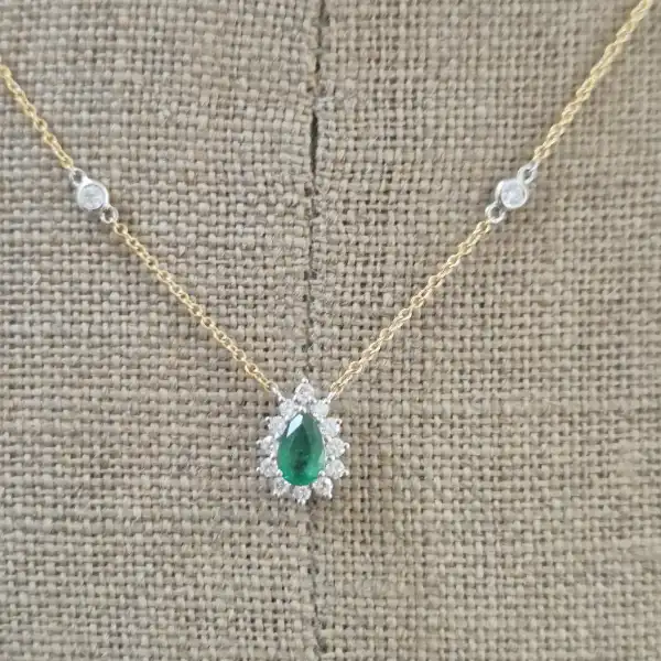 18ct Yellow Gold Diamond and Emerald Tear Drop Pendant-yellow-gold-emerald-diamond-tear-drop-pendant.webp