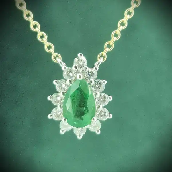  Thumbnail of 18ct Yellow Gold Diamond and Emerald Tear Drop Pendant