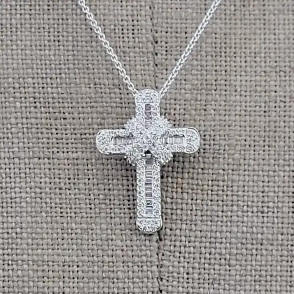18ct White Gold Diamond Cross-18ct-baguette-and-round-diamond-cross.webp