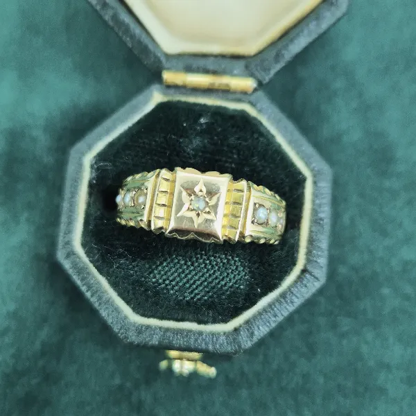 Date 1895! 15ct Seed Pearl Ring with Chester Hallmark-15ct-seed-pearl-antique-ring-from-1895.webp