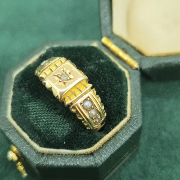 Date 1895! 15ct Seed Pearl Ring with Chester Hallmark-15ct-seed-pearl-antique-ring-from-1895.webp