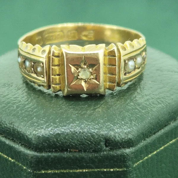 Date 1895! 15ct Seed Pearl Ring with Chester Hallmark-15ct-seed-pearl-antique-ring-from-1895.webp