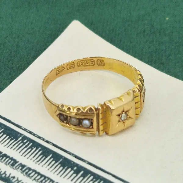 Date 1895! 15ct Seed Pearl Ring with Chester Hallmark-15ct-seed-pearl-antique-ring-from-1895.webp