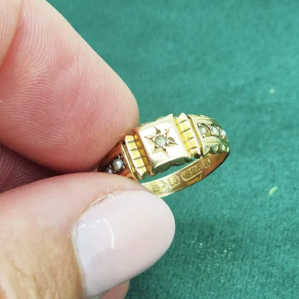 Date 1895! 15ct Seed Pearl Ring with Chester Hallmark-15ct-seed-pearl-antique-ring-from-1895.webp