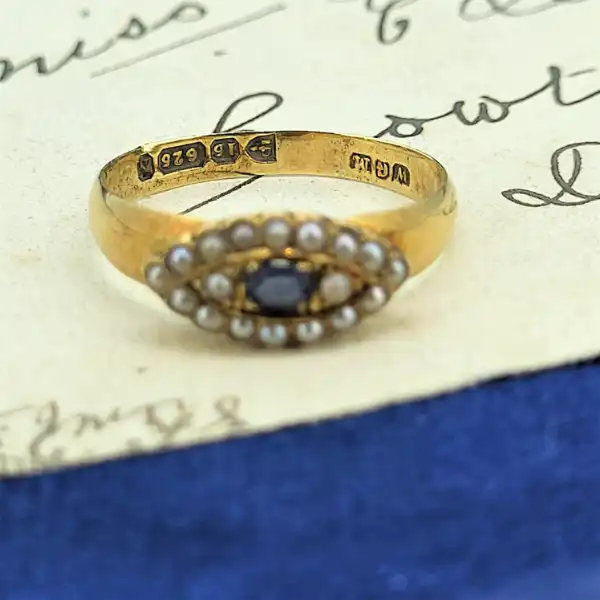 15ct Antique Sapphire & Seed pearl Ring from 1896!-15ct-seed-pearl-ring-from-1896.webp