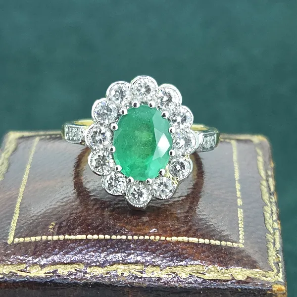 Emerald & Diamond Victorian Style Cluster Ring in 18ct Yellow Gold-18ct-and-plat-emerald-diamond-victorian-cluster-ring.webp
