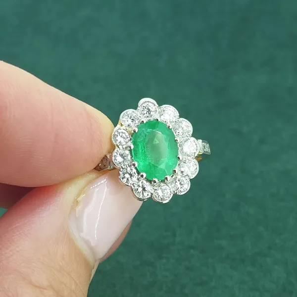 Emerald & Diamond Victorian Style Cluster Ring in 18ct Yellow Gold-18ct-and-plat-emerald-diamond-victorian-cluster-ring.webp
