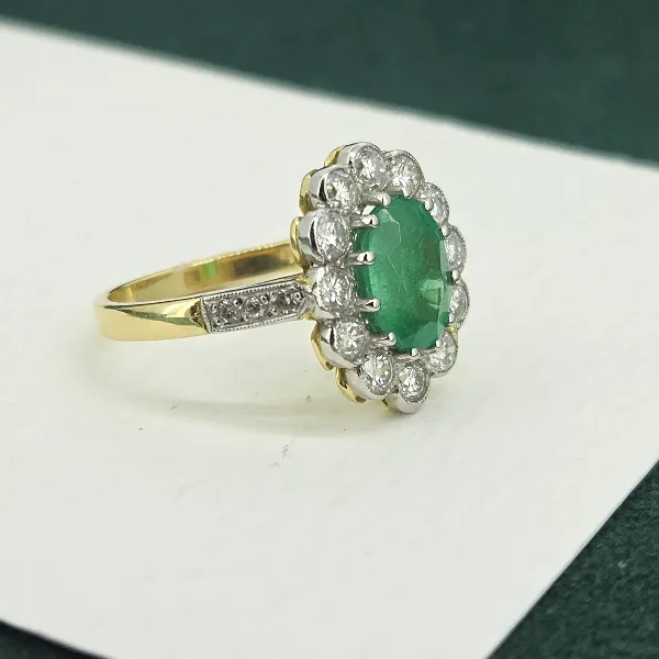 Emerald & Diamond Victorian Style Cluster Ring in 18ct Yellow Gold-18ct-and-plat-emerald-diamond-victorian-cluster-ring.webp