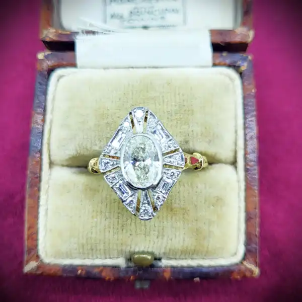 Art Deco Rings Ireland  - 18ct Yellow Gold Art Deco 1.35ct Oval Cut Diamond Ring