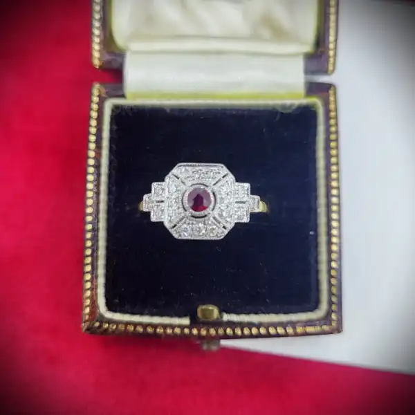 Ruby Jewellery Ireland  - 18ct Ruby and Diamond Art Deco Ring