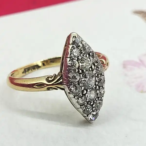 12ct Yellow Gold Diamond Navette Cluster Ring-18ct-diamond-navette-ring.webp