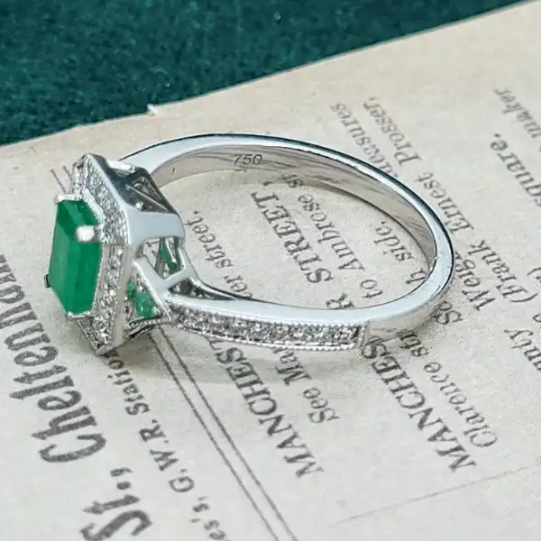 18ct White Gold Emerald & Diamond Ring-18ct-emerald-diamond-art-deco-cluster-ring.webp