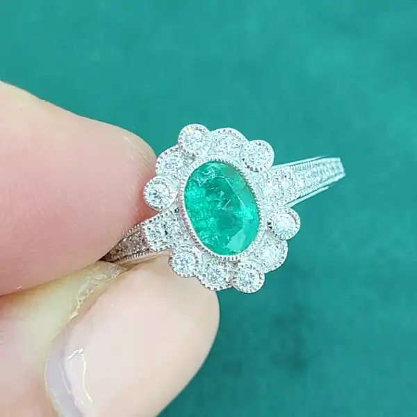 18ct White Gold Emerald & Diamond Cluster Ring-18ct-emerald-diamond-flower-cluster-ring.webp