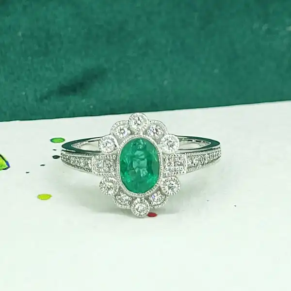 18ct White Gold Emerald & Diamond Cluster Ring-18ct-emerald-diamond-flower-cluster-ring.webp