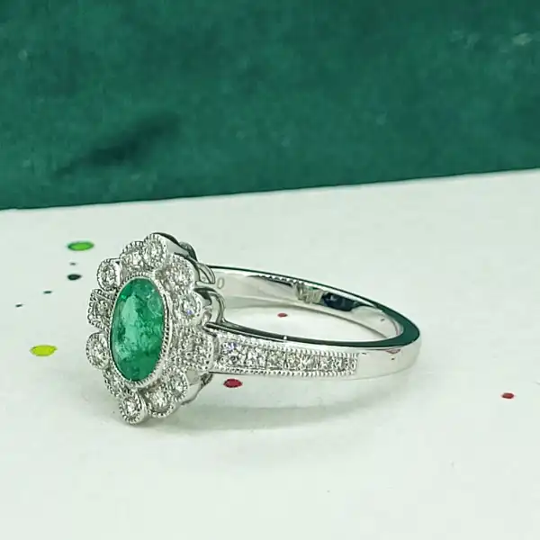 18ct White Gold Emerald & Diamond Cluster Ring-18ct-emerald-diamond-flower-cluster-ring.webp