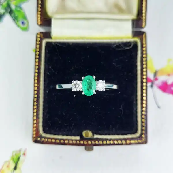 18ct White Gold Emerald & Diamond Trilogy Ring-18ct-emerald-diamond-trilogy-ring.webp