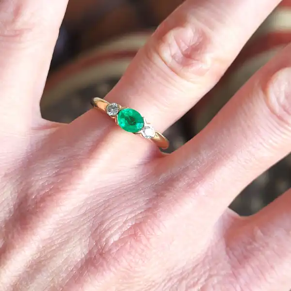 18ct Gold Emerald and Diamond Three Stone Ring-18ct-gold-emerald-and-diamond-trilogy-ring.webp