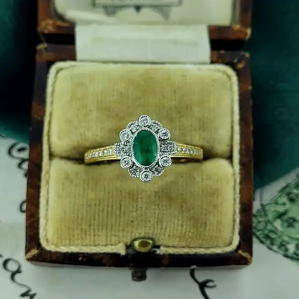 18ct Emerald & Diamond Cluster Ring-18ct-gold-emerald-dia-cluster.webp