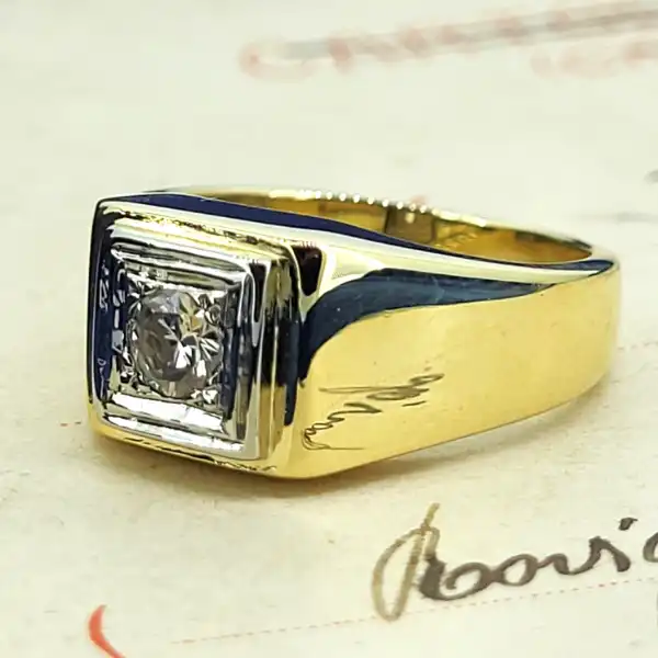 Gents 18ct Gold & Diamond Ring-18ct-gold-gents-diamond-pinky-ring-0.25cts.webp