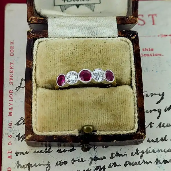 18ct Ruby and Diamond Five Stone Half Eternity Ring-18ct-gold-ruby-dia-half-eternity.webp