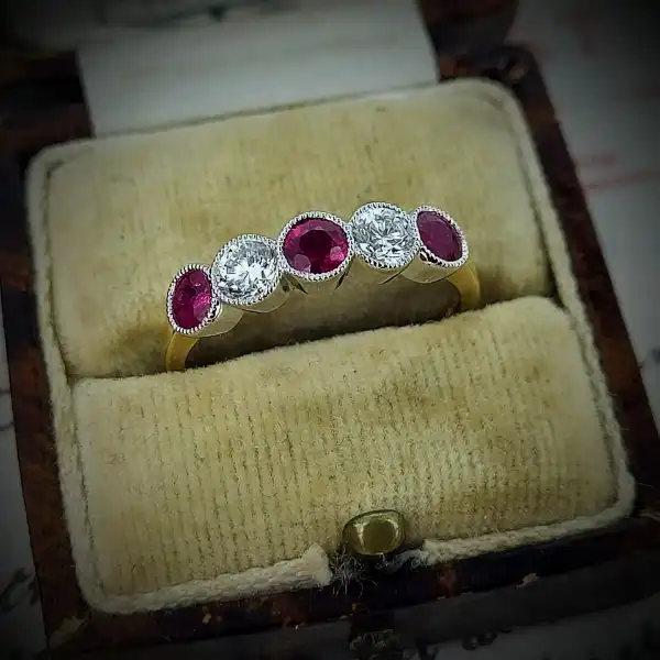 Diamond Rings Ireland  - 18ct Ruby and Diamond Five Stone Half Eternity Ring