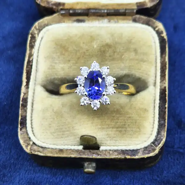 18ct Gold Sapphire & Diamond Cluster Ring-18ct-gold-sapphire-diamond-star-cluster-ring.webp