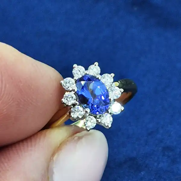 18ct Gold Sapphire & Diamond Cluster Ring-18ct-gold-sapphire-diamond-star-cluster-ring.webp