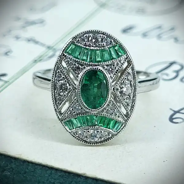 Emerald Rings Ireland  - Fancy 18ct Gold Emerald & Diamond Ring