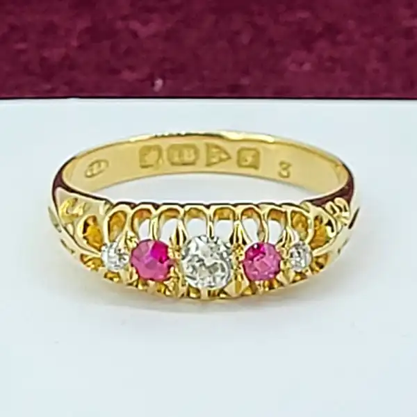 Date 1906! 18ct Antique Ruby & Diamond Boat Ring-18ct-ruby-and-diamond-boat-ring-from-1906.webp