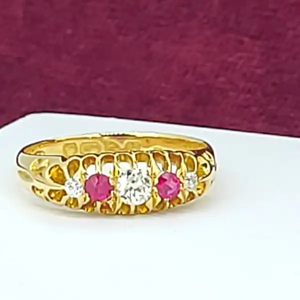 Date 1906! 18ct Antique Ruby & Diamond Boat Ring-18ct-ruby-and-diamond-boat-ring-from-1906.webp