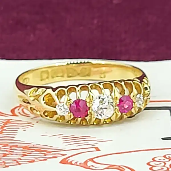 Date 1906! 18ct Antique Ruby & Diamond Boat Ring-18ct-ruby-and-diamond-boat-ring-from-1906.webp