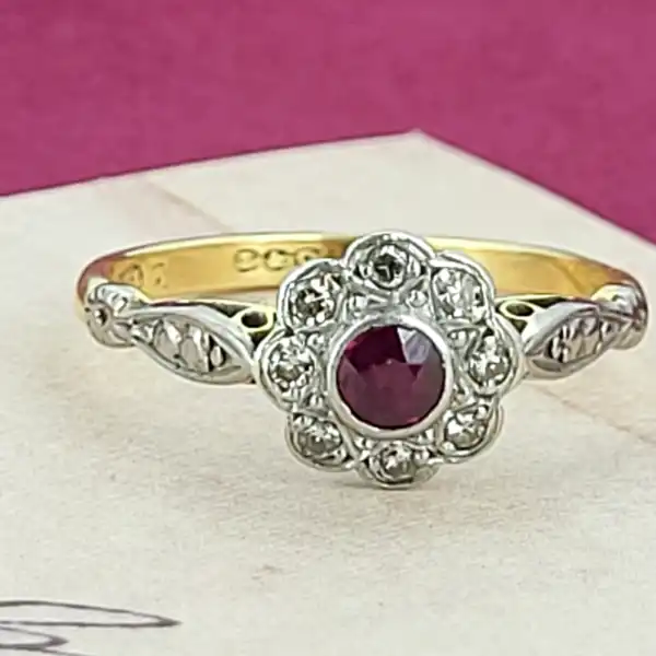 18ct Yellow Gold Dainty Ruby & Diamond Cluster-18ct-ruby-and-diamond-daisy-cluster-ring.webp