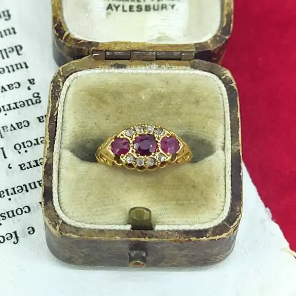 Antique Ruby & Diamond Ring in 18ct Gold-18ct-ruby-diamond-antique-dress-ring.webp